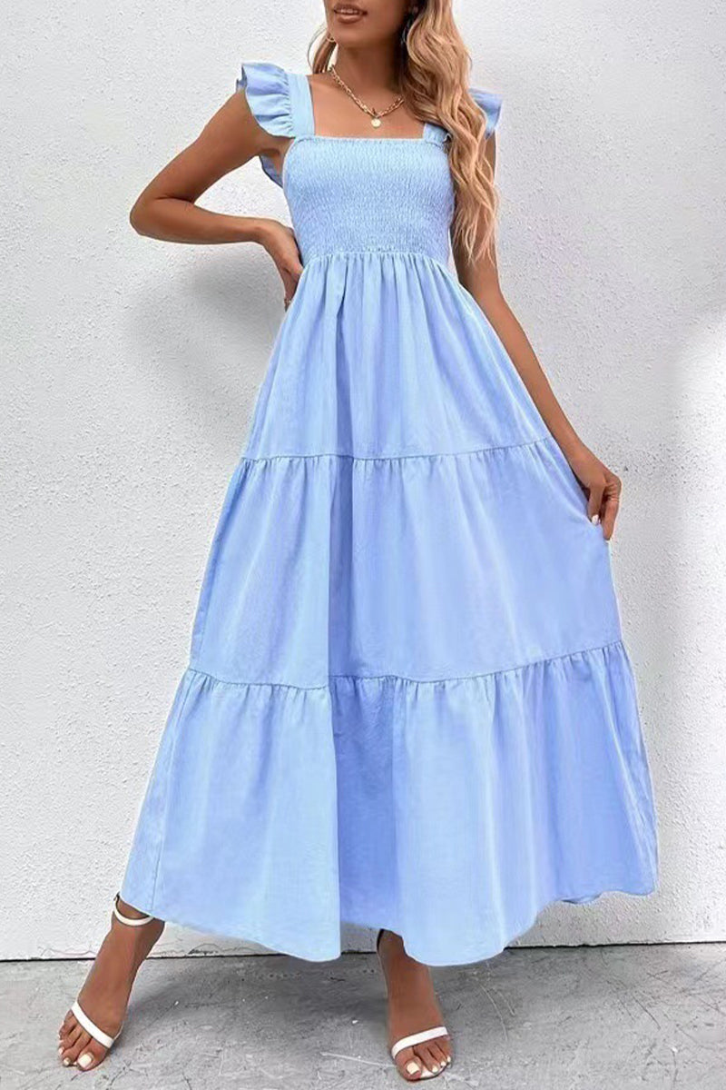 Backless Square Collar Cake Skirt Dresses