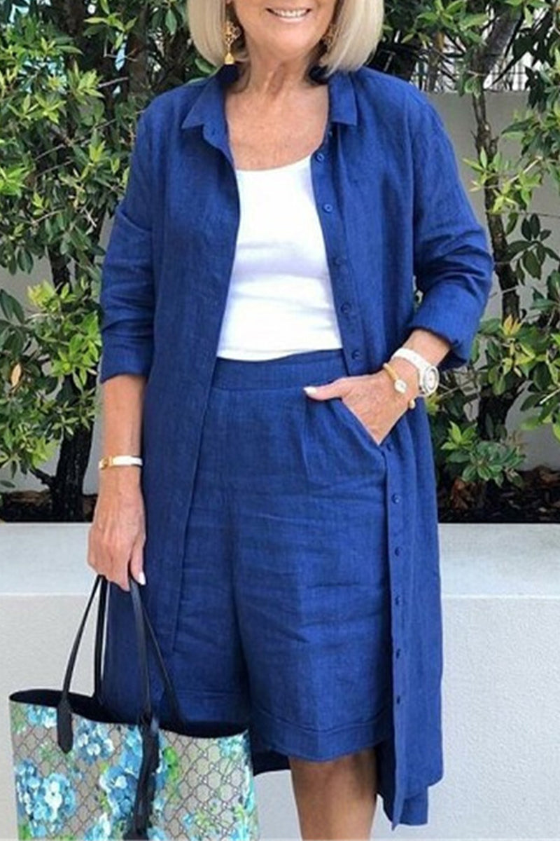Simplicity Pocket Turndown Collar Long Sleeve Two Pieces