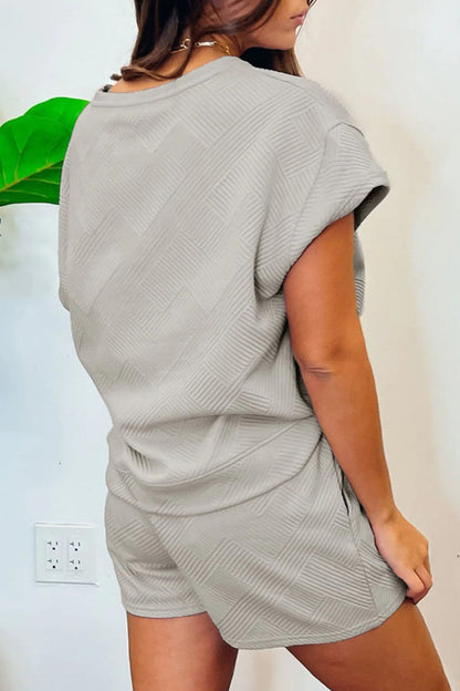 Simplicity Pocket Frenulum Texture O Neck Short Sleeve Two Pieces