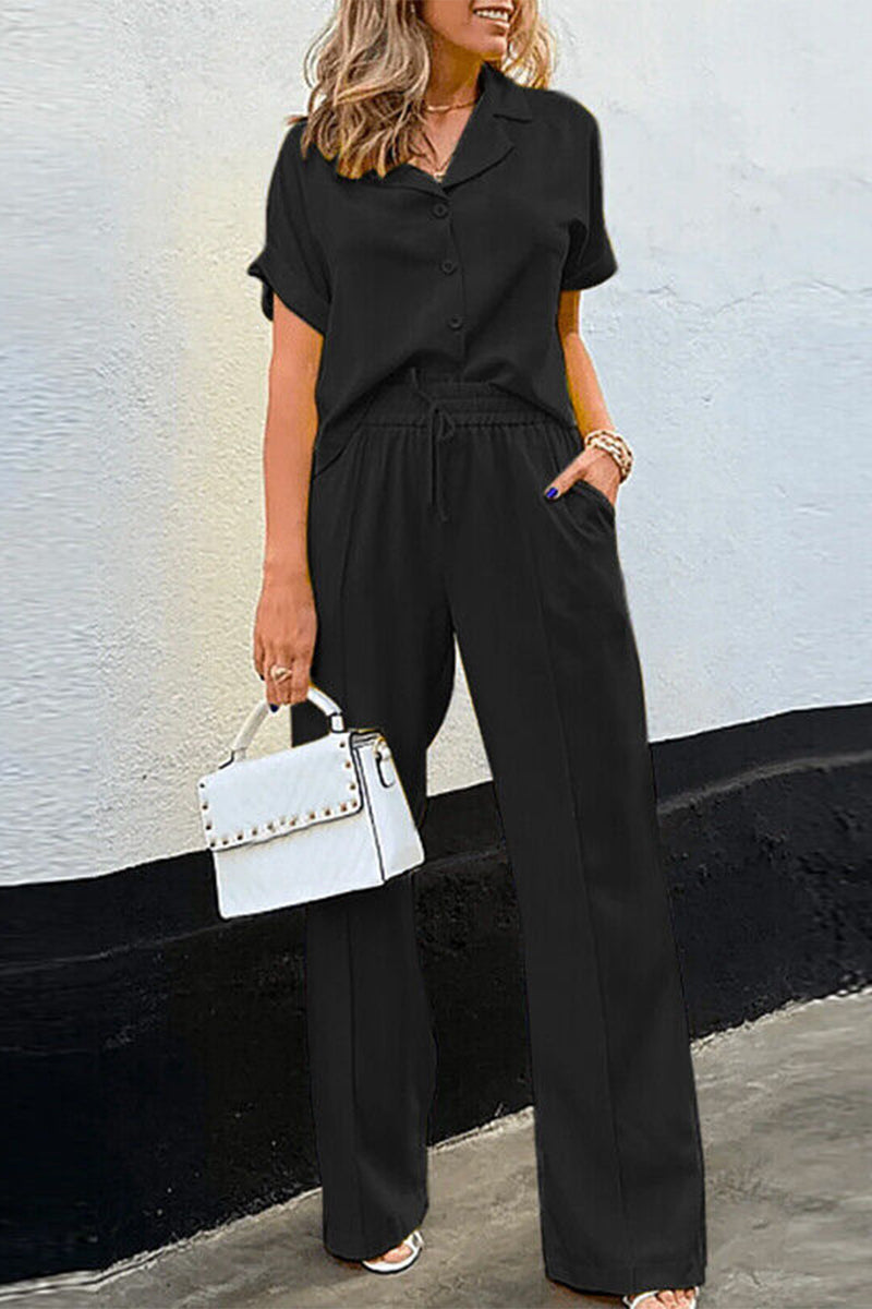 Pocket Buckle Shirt Collar Short Sleeve Two Pieces