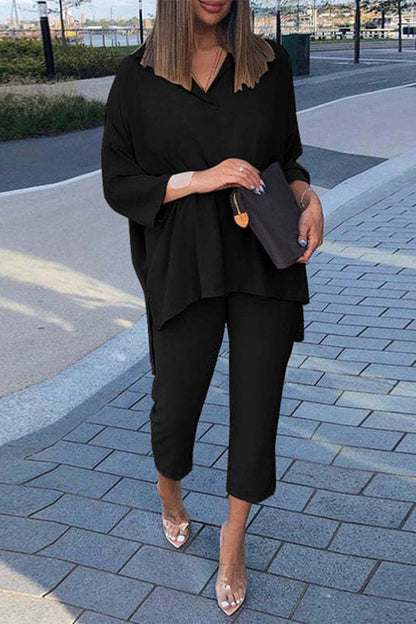 Simplicity Slit Turndown Collar Three Quarter Two Pieces
