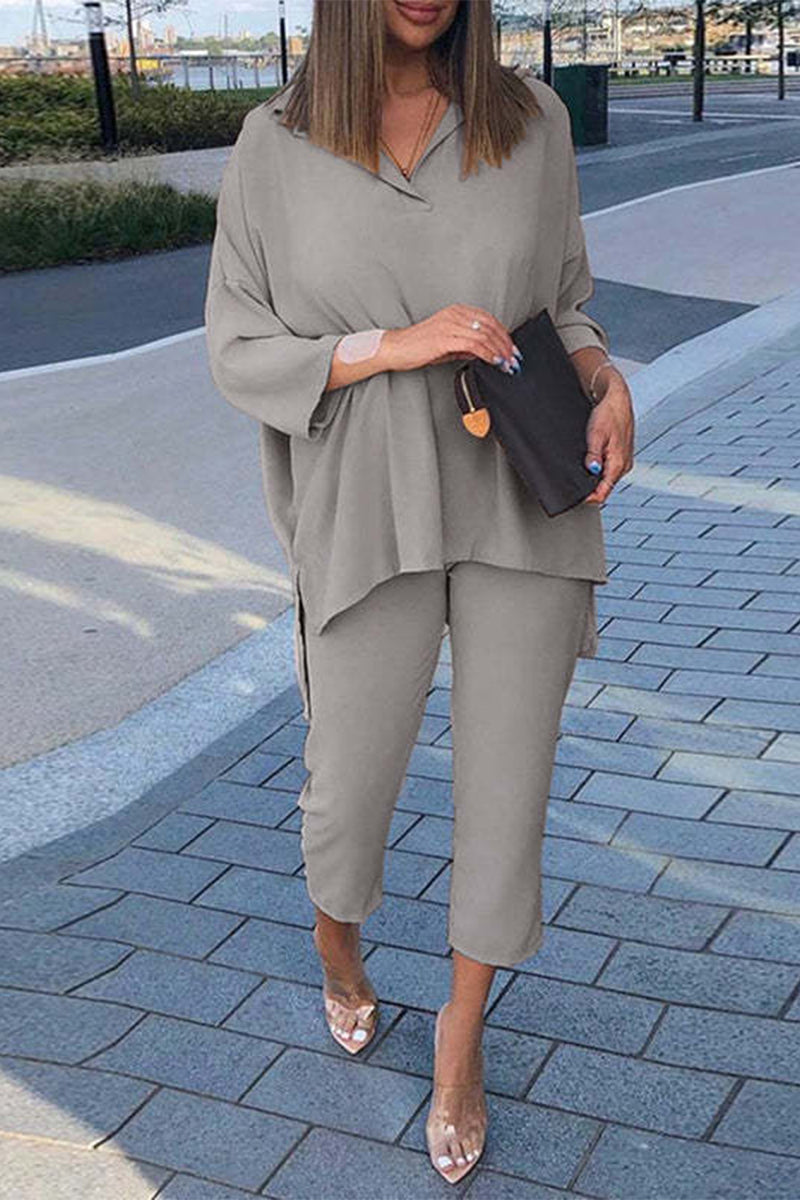 Simplicity Slit Turndown Collar Three Quarter Two Pieces