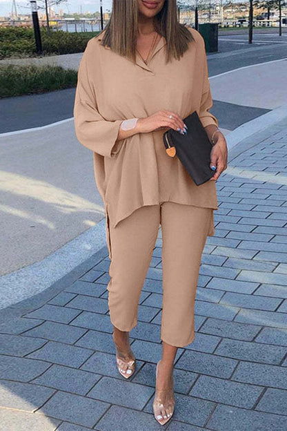 Simplicity Slit Turndown Collar Three Quarter Two Pieces