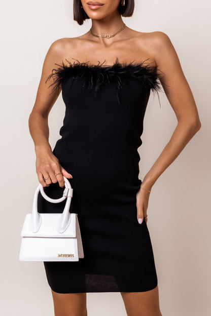Feathers Strapless One Step Skirt Dresses