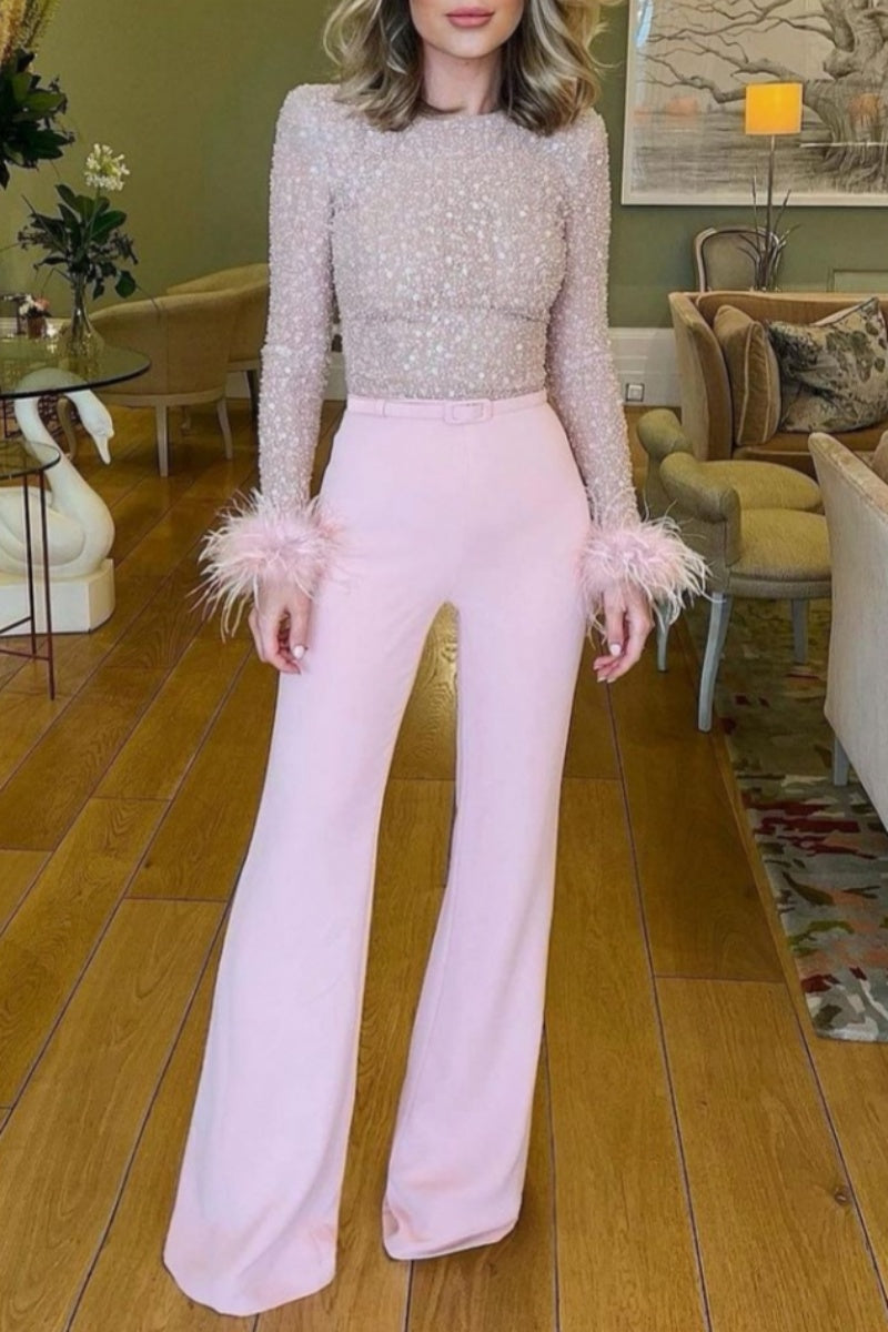 Patchwork Sequins With Belt O Neck Skinny Jumpsuits (subject to the Actual Object)