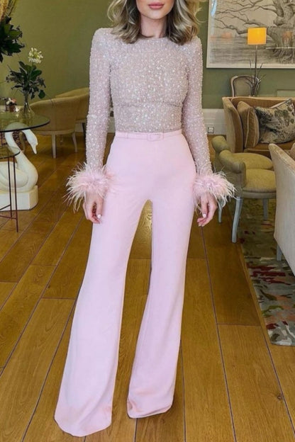 Patchwork Sequins With Belt O Neck Skinny Jumpsuits (subject to the Actual Object)