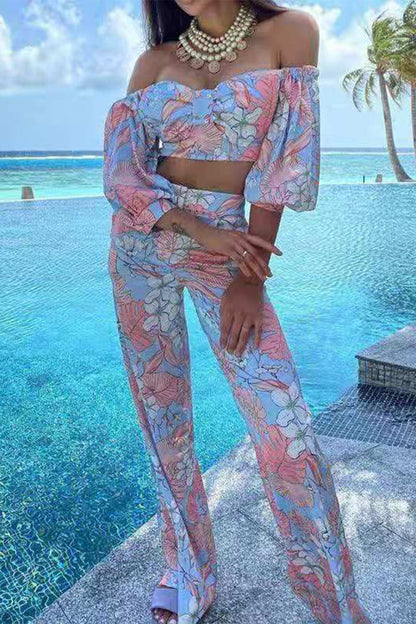 Pocket Off the Shoulder Long Sleeve Two Pieces