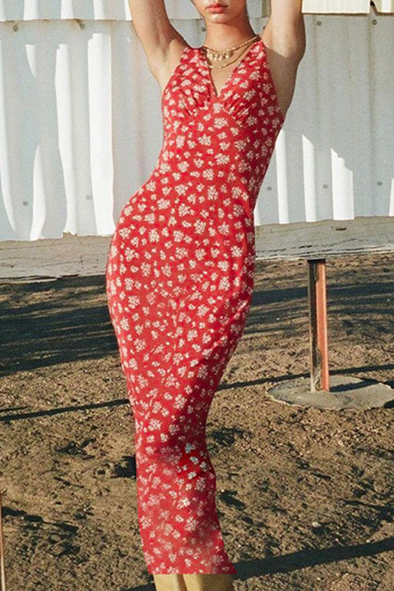 Patchwork V Neck One Step Skirt Dresses