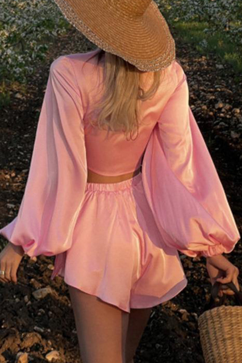 Bandage V Neck Long Sleeve Two Pieces