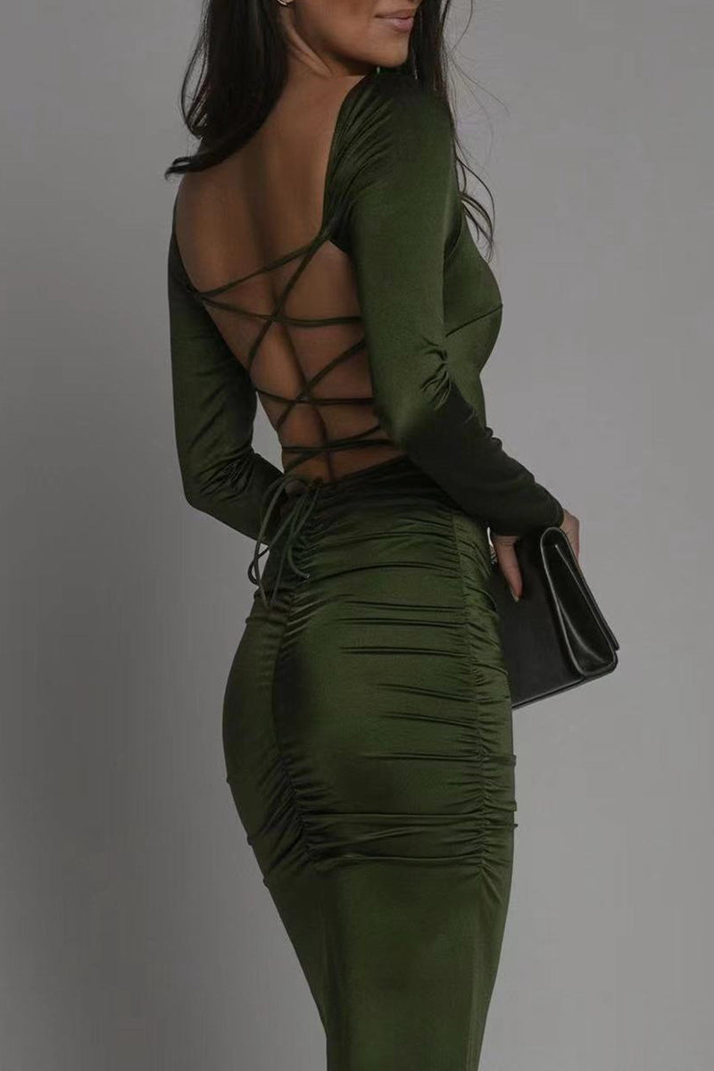 Backless Slit Square Collar Wrapped Skirt Dresses