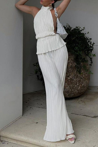 Backless Fold Halter Sleeveless Two Pieces