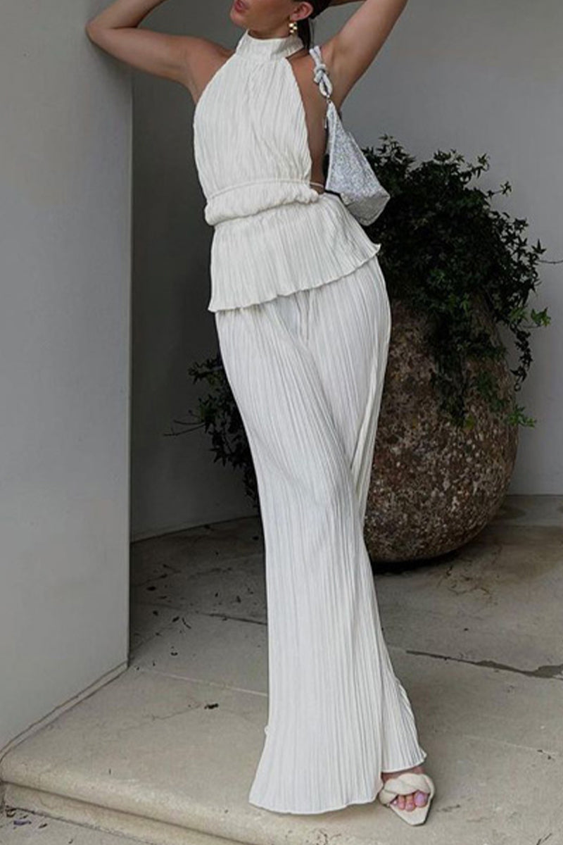 Backless Fold Halter Sleeveless Two Pieces