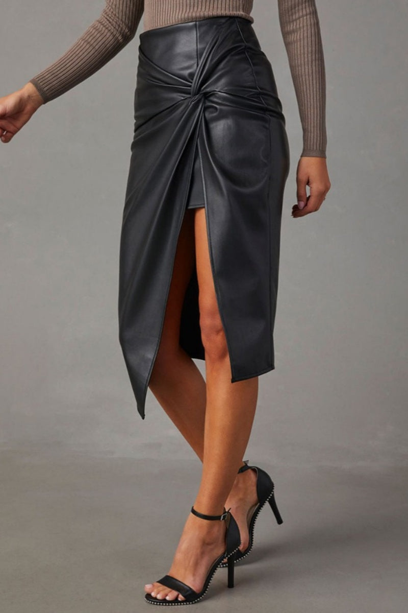 Slit Skinny High Waist Conventional Color Skirt