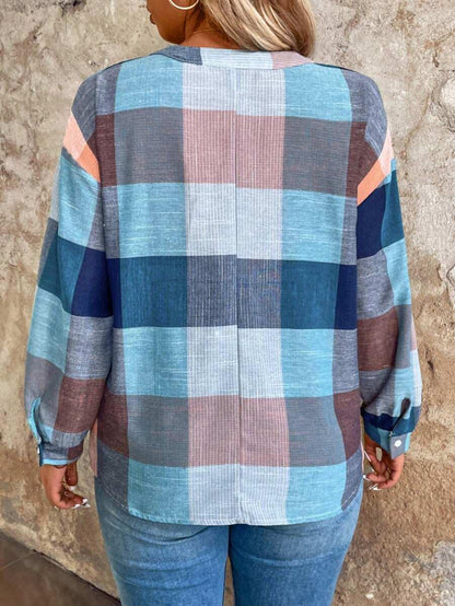 Plaid Drop Shoulder Blouse Wear Loose Fit