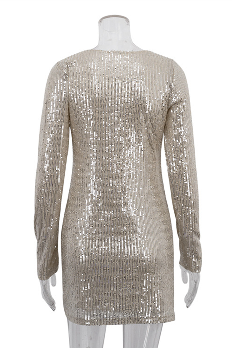 Party Sequins O Neck Wrapped Skirt Dresses