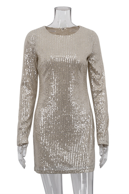 Party Sequins O Neck Wrapped Skirt Dresses