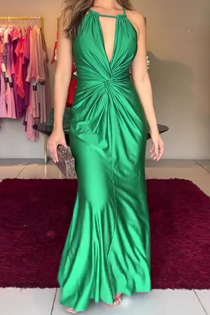 Formal Fold Halter Waist Skirt Dresses