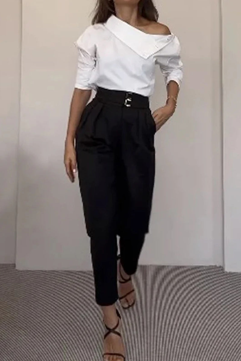 British Style Pocket Buttons Turtleneck Long Sleeve Two Pieces