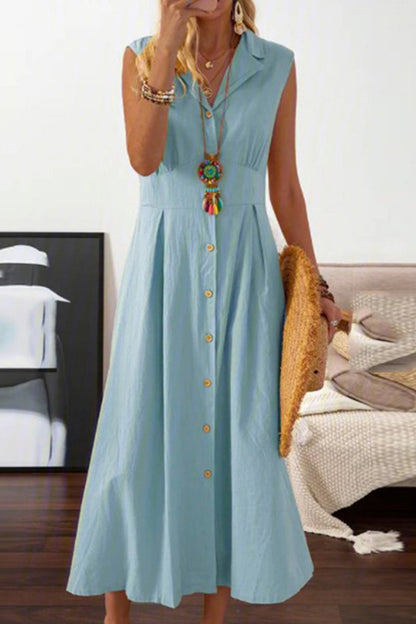 Buckle Turndown Collar Waist Skirt Dresses(4 Colors)