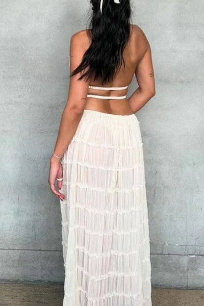 Vacation Backless Fold Halter Sleeveless Two Pieces