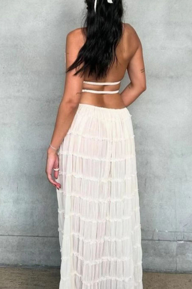 Vacation Backless Fold Halter Sleeveless Two Pieces