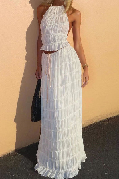 Vacation Backless Fold Halter Sleeveless Two Pieces