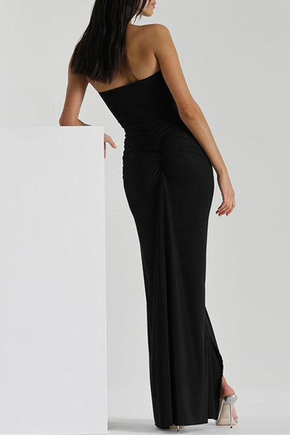 Backless Slit Fold Halter Wrapped Skirt Dresses