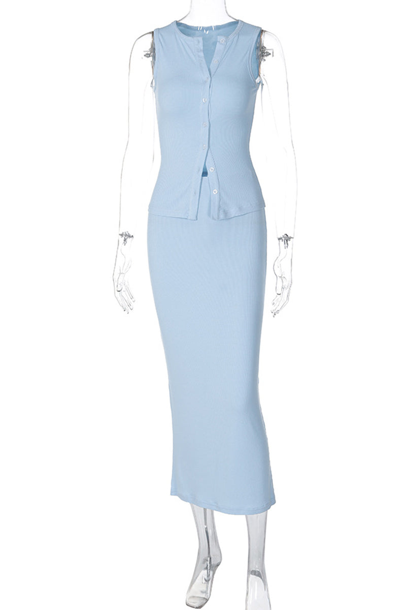 Celebrities Buckle V Neck Sleeveless Two Pieces
