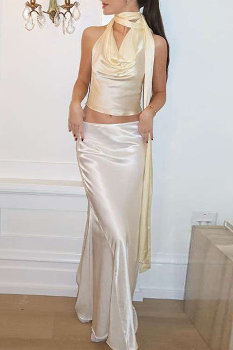 Backless Halter Sleeveless Two Pieces