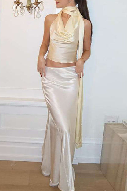 Backless Halter Sleeveless Two Pieces