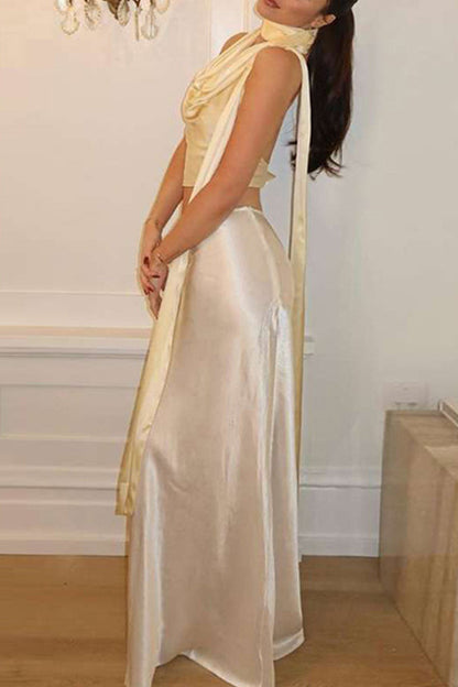 Backless Halter Sleeveless Two Pieces