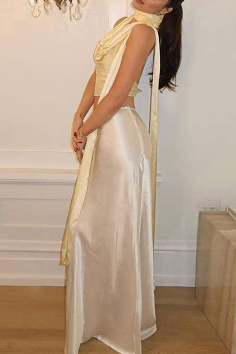 Backless Halter Sleeveless Two Pieces
