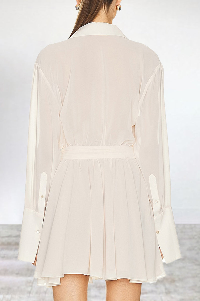 Simplicity Patchwork Turndown Collar Waist Skirt Dresses
