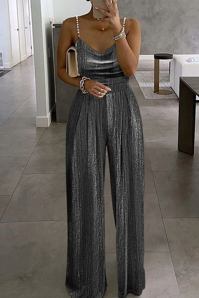 Beading Fold U Neck Loose Jumpsuits(3 Colors)