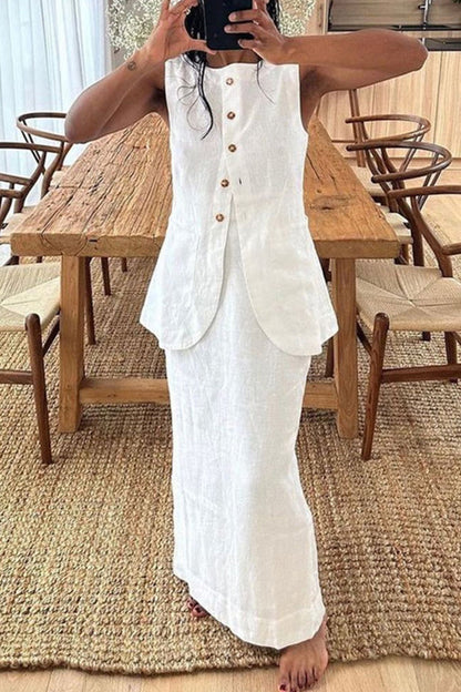 Buckle O Neck Sleeveless Two Pieces