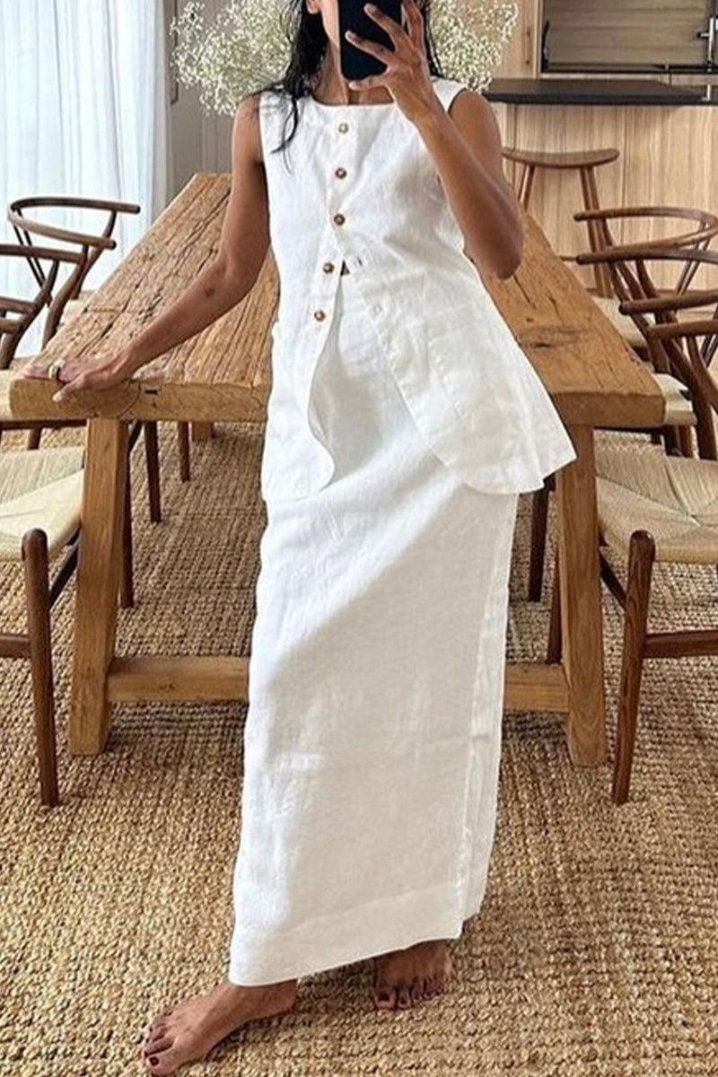Buckle O Neck Sleeveless Two Pieces