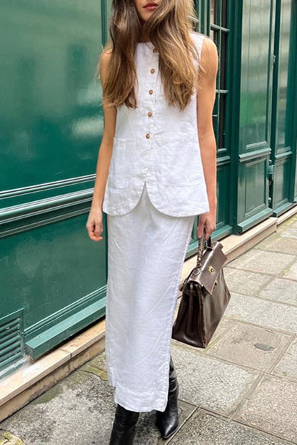 Buckle O Neck Sleeveless Two Pieces