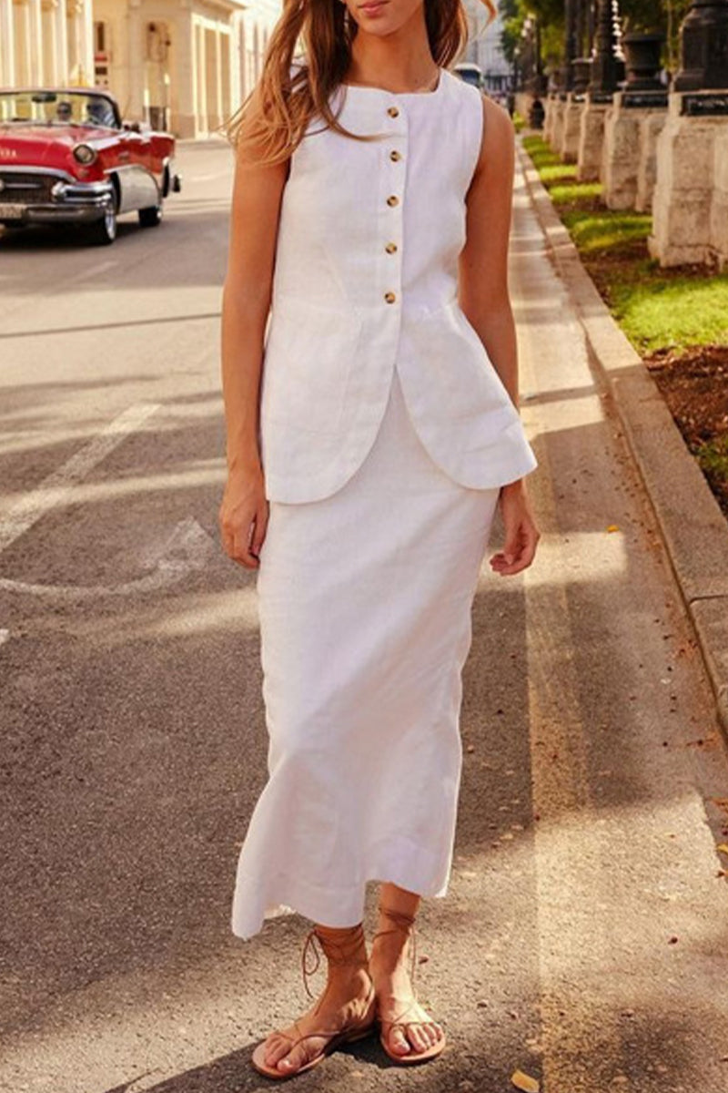 Buckle O Neck Sleeveless Two Pieces