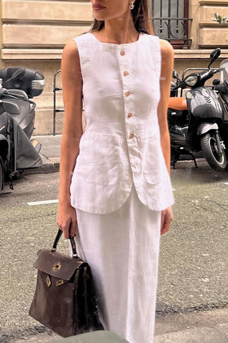 Buckle O Neck Sleeveless Two Pieces