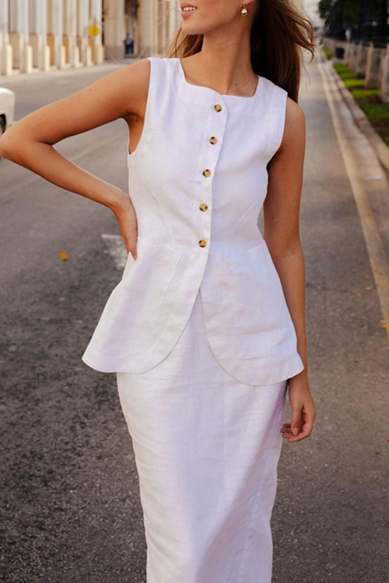 Buckle O Neck Sleeveless Two Pieces