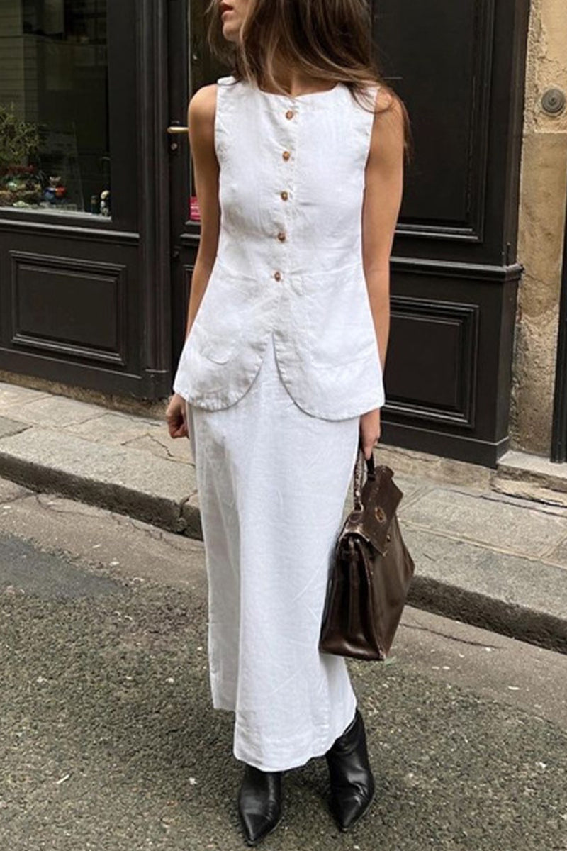 Buckle O Neck Sleeveless Two Pieces