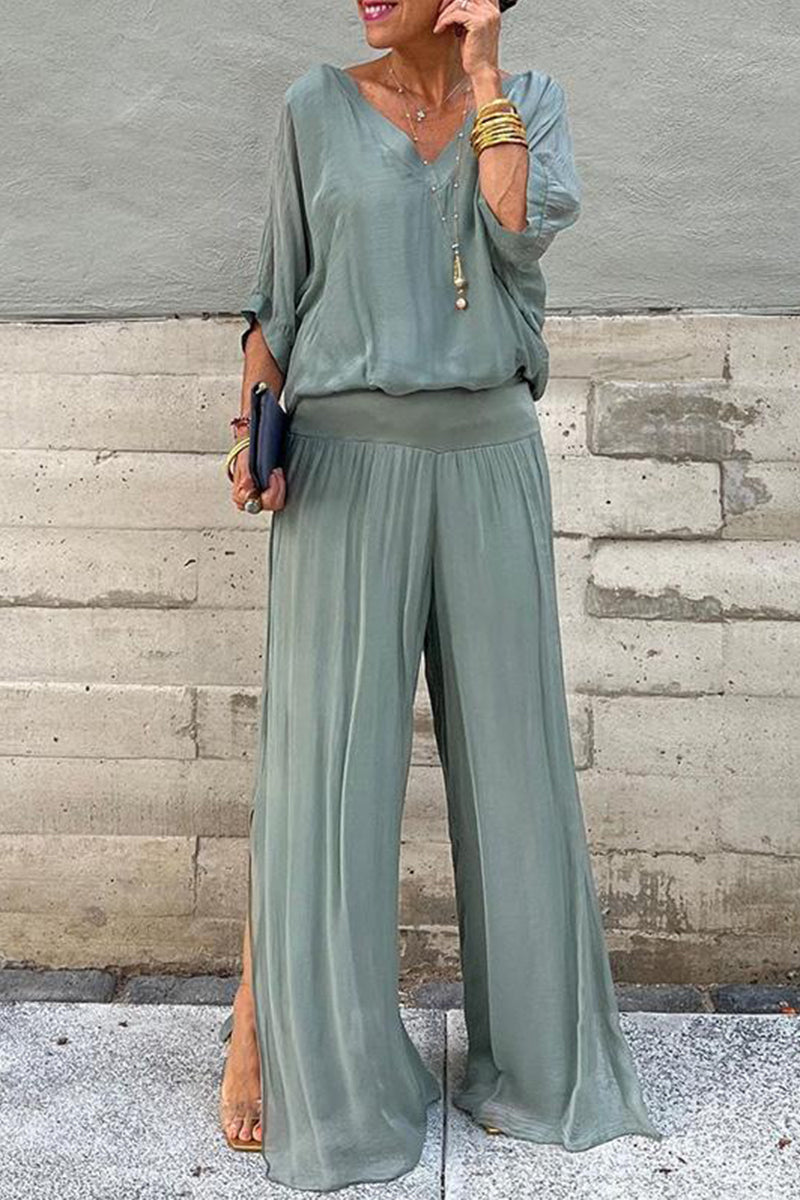 Patchwork V Neck Half Sleeve Two Pieces
