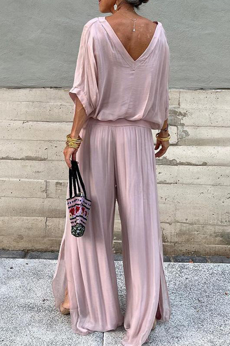 Patchwork V Neck Half Sleeve Two Pieces