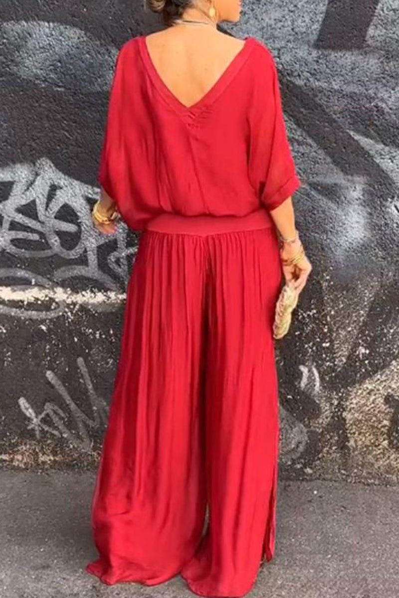 Patchwork V Neck Half Sleeve Two Pieces