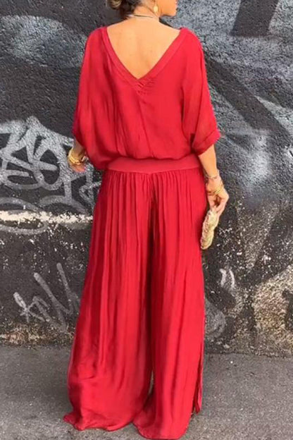 Patchwork V Neck Half Sleeve Two Pieces