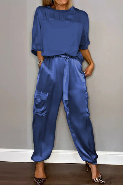 Pocket O Neck Short Sleeve Two Pieces