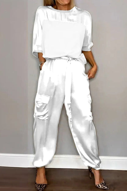 Pocket O Neck Short Sleeve Two Pieces