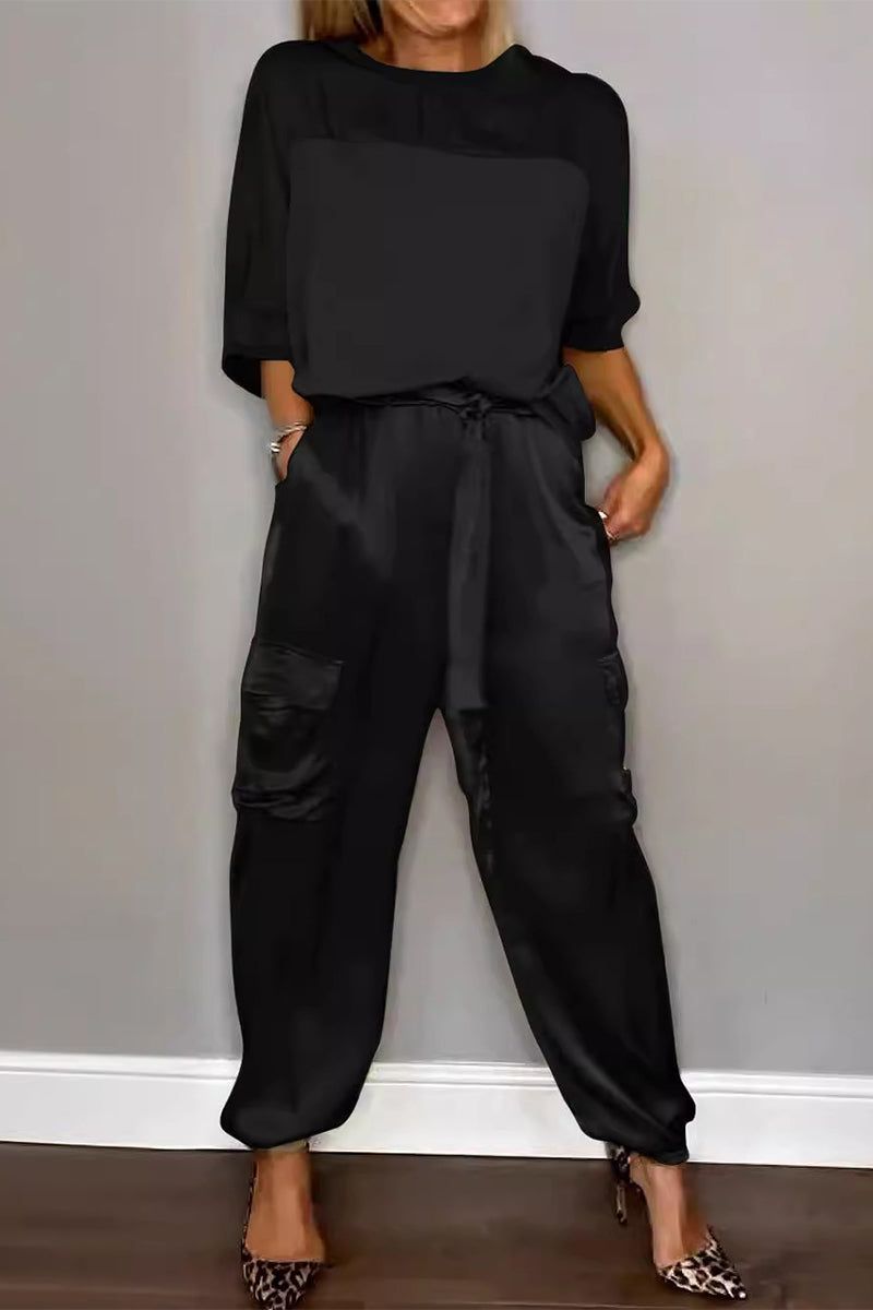 Pocket O Neck Short Sleeve Two Pieces