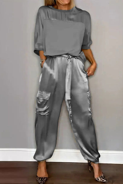 Pocket O Neck Short Sleeve Two Pieces