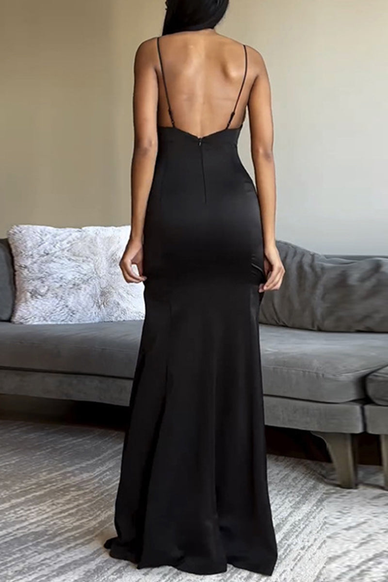 Slit With Bow Contrast V Neck Wrapped Skirt Dresses